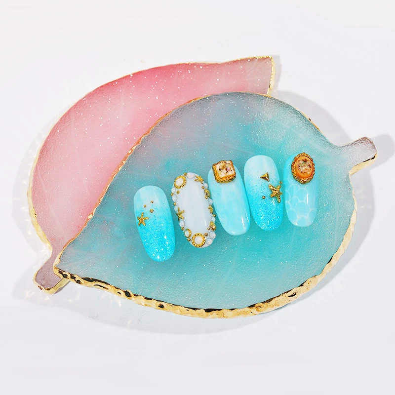 1Pcs Natural Resin Agate Nail Color Palette Leaf-like Plate Showing Shelf Resin Stone Display for Color Mixing Display Nail Tool