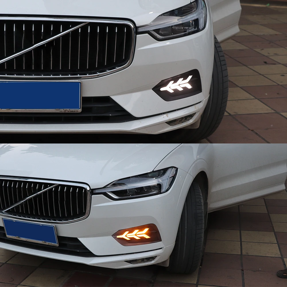 For Volvo XC60 2018 2019 Daytime Running Light DRL LED Fog Lamp Cover With Yellow Turning Signal Functions