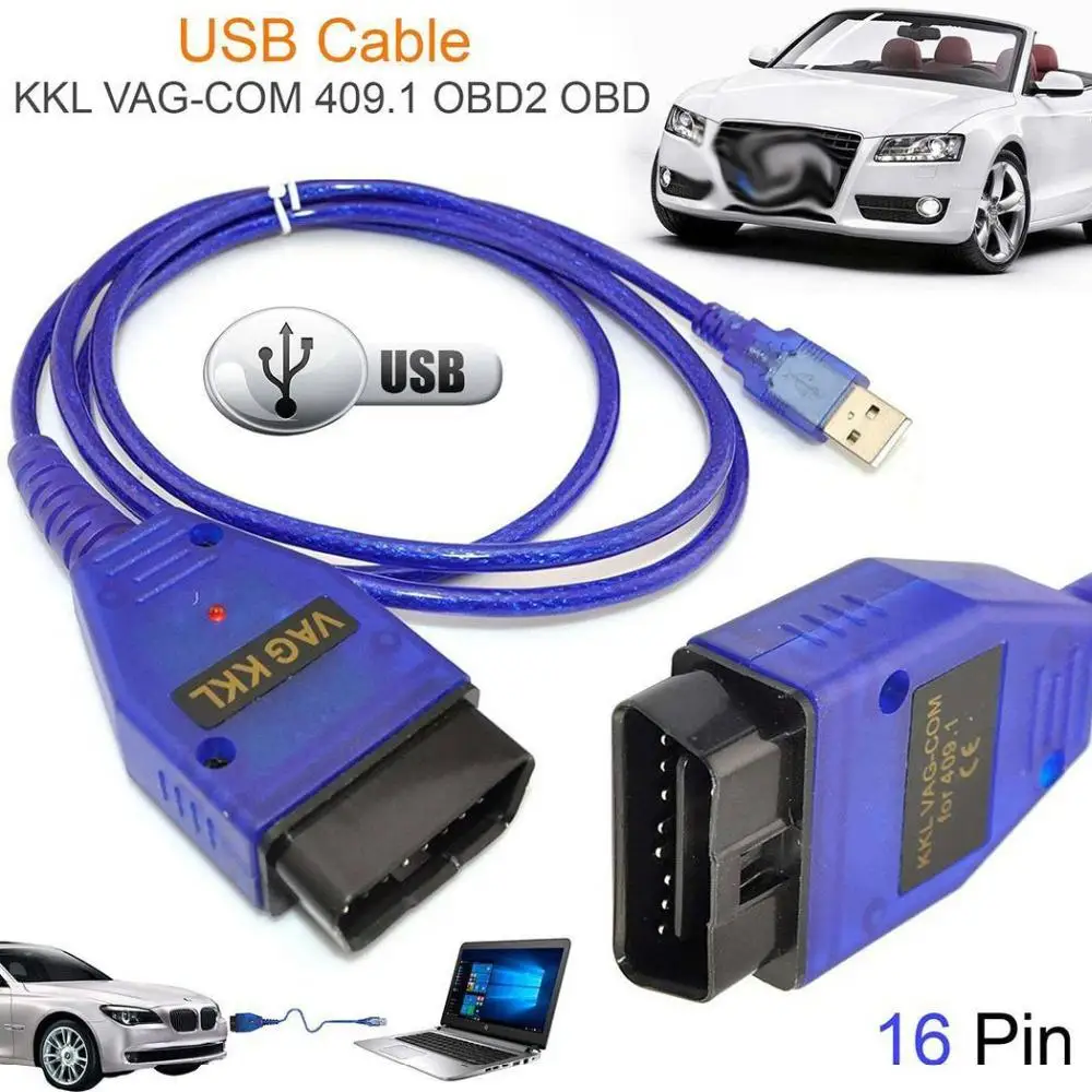 OBD2 USB Vag-Com Interface Cable KKL VAG-COM 409.1 OBD2 II OBD Diagnostic Scanner Auto Cable Aux USB Vag-Com interface cable