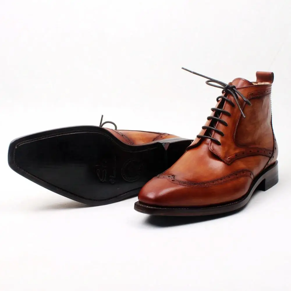 Cie Full Grain Calf Leather Office Business Boot Goodyear Welted Handmade Formal Gentleman Wingtips Brown Patina  A 118