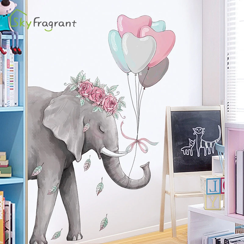 

Creative Miss Elephant Wall Sticker Love Balloon Stickers Home Decor Porch Decoration Living Room Decoration Bedroom Wall Decor