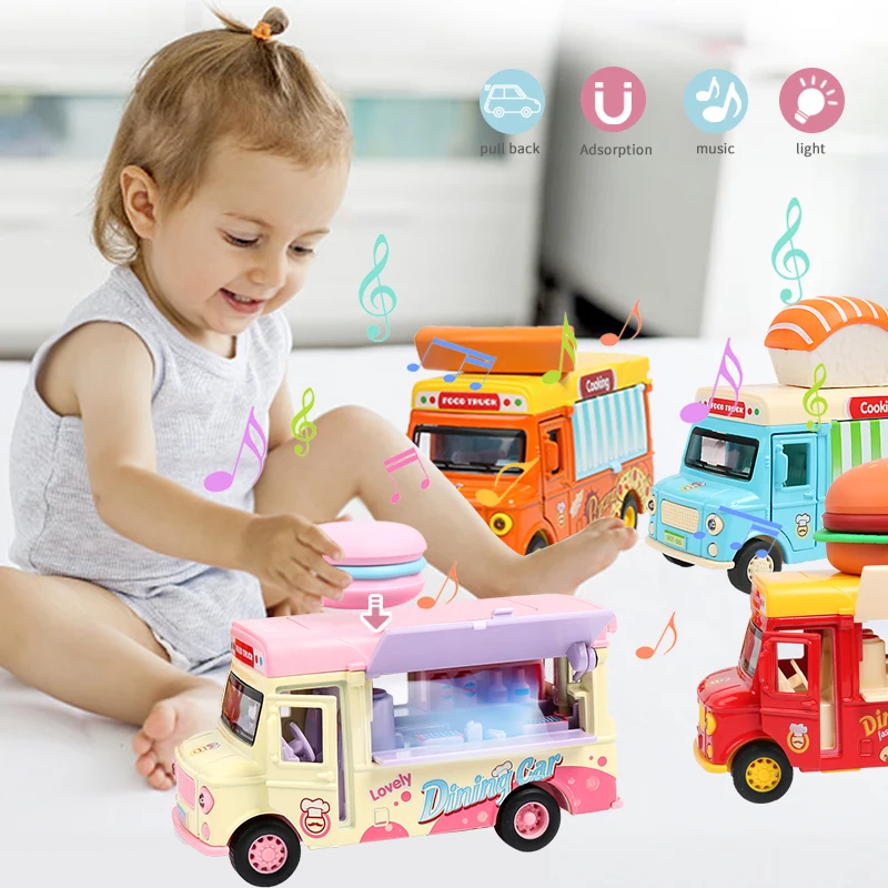 1:36 Pull back Alloy Car Toys Fast Food Cars Vehicle Diecast Models Sound Light Collection Baby Educational Toys For Children