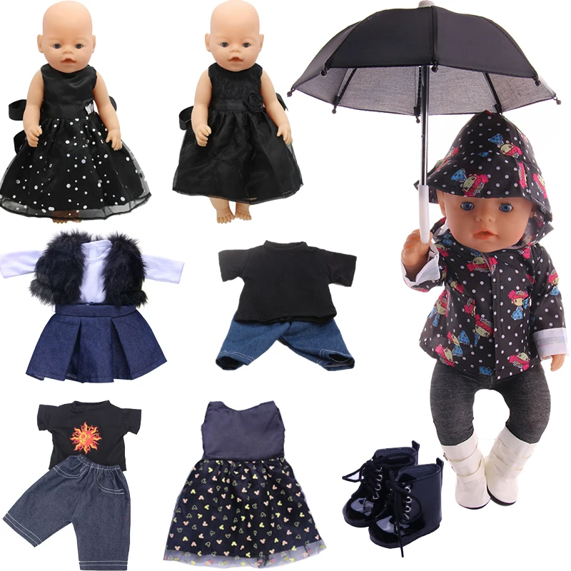 Doll Clothes Accessories Black Skirt Umbrella Socks For 18 Inch American Doll Girls & 43 Cm New Born Baby Items,Our Generation