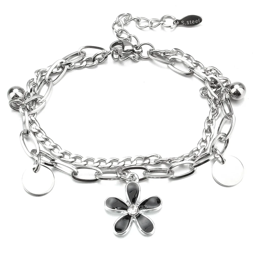 Imagen 4: Pulseras de acero inoxidable para mujer, accesorios de flores de aceite de goteo, encanto, joyería, simplicidad, elegante, nuevo