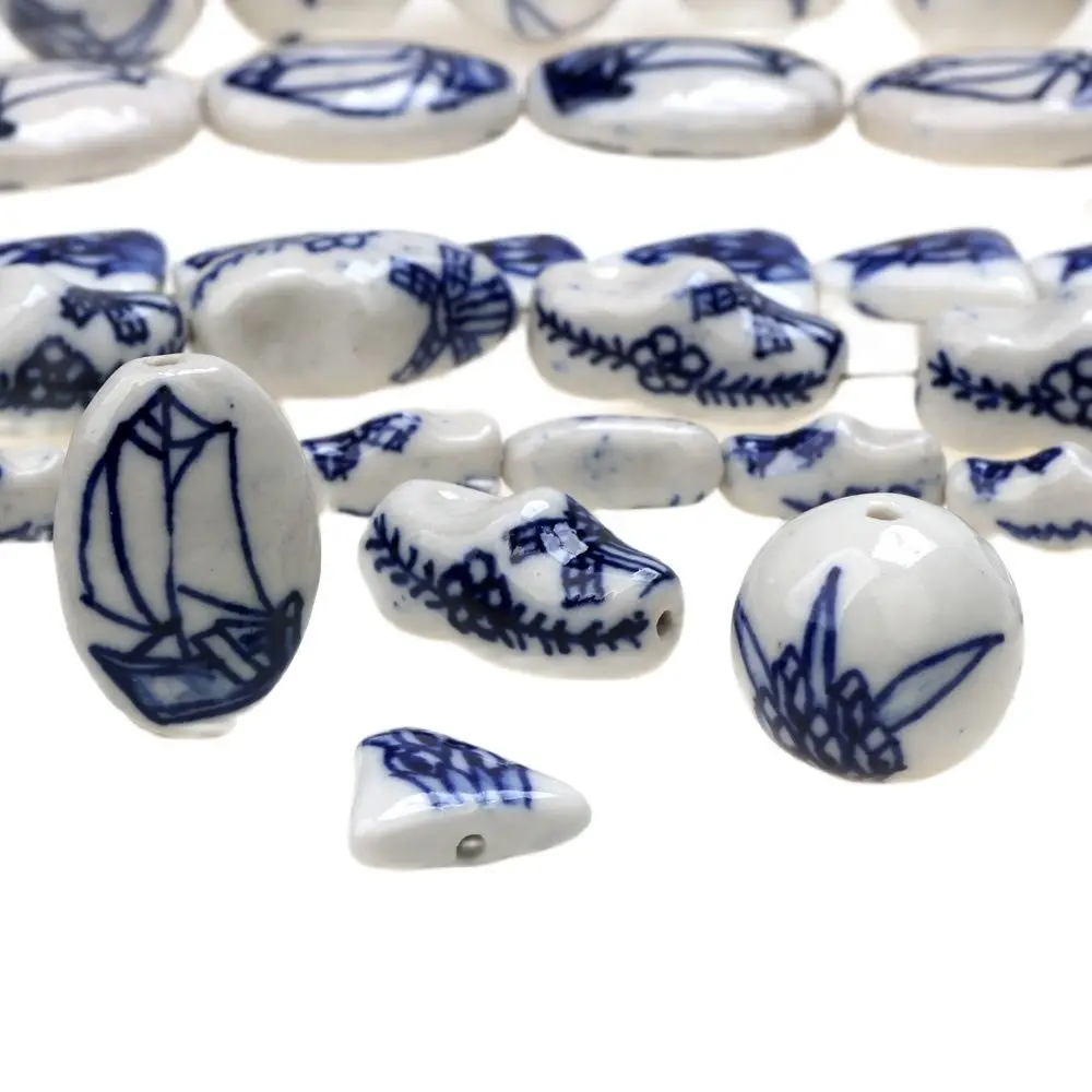 6pcs/Lot Tulip/Wooden Shoes Blue And White Porcelain Ceramic Beads For Jewelry Making DIY Bracelet Necklace Accessories NEW