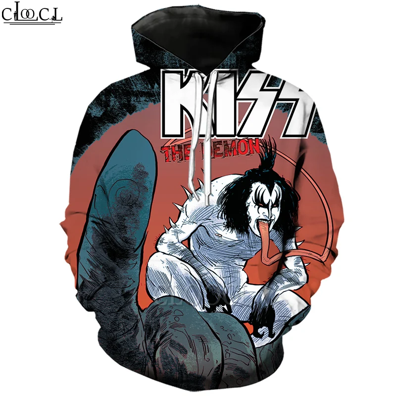 HX 2021  Fashion Men Women 3D Print Harajuku Hoodie Hip Hop Rock Band KISS Unisex Hip Hop Couple Tops