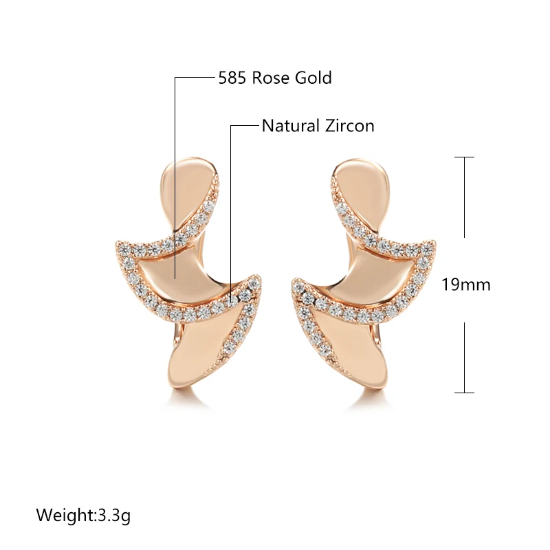 Kinel New 585 Rose Gold Color Earrings Fashion Jewelry 2022 Natural Zircon Stud Earring for Women Unique Wedding Jewelry