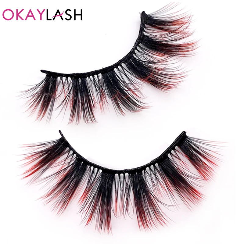 OKAYLASH 3D Dramatic Cruelty Free Faux Mink Colored Eyelashes Natural Long Colorful Blue  Eye Lashes for Cosplay Party Make Up