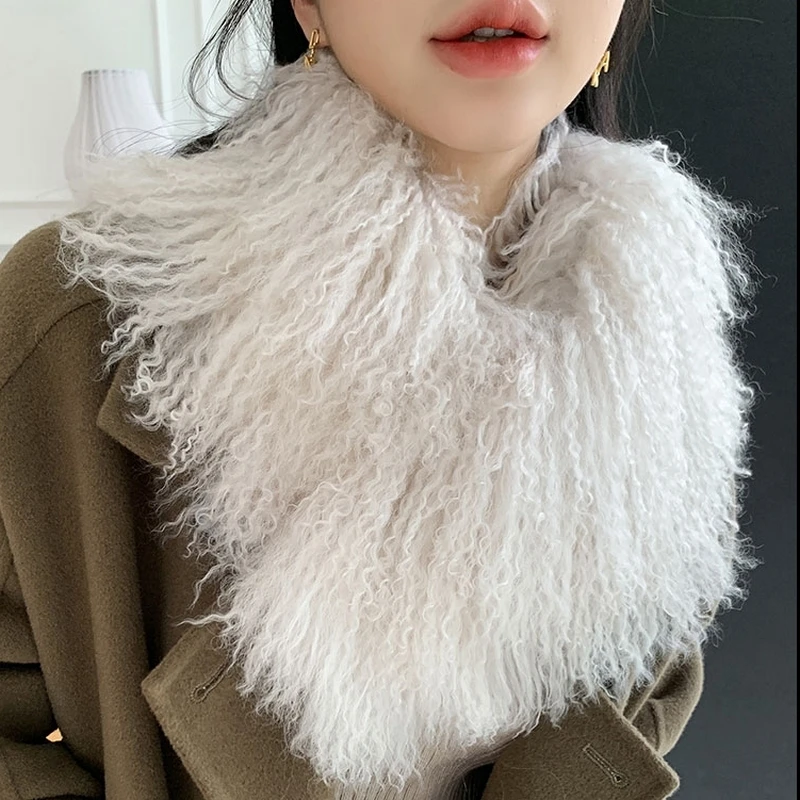 2021 New Tibet Lamb Fur Scarf Winter all-match Thick Warm Fur Muffler Korean Temperament Collar Real Fur Neckchief Lady