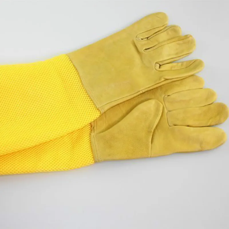 Anti bee gloves yellow sheepskin gloves long mesh breathable hollow bees sting out special products wholesale beekeeping