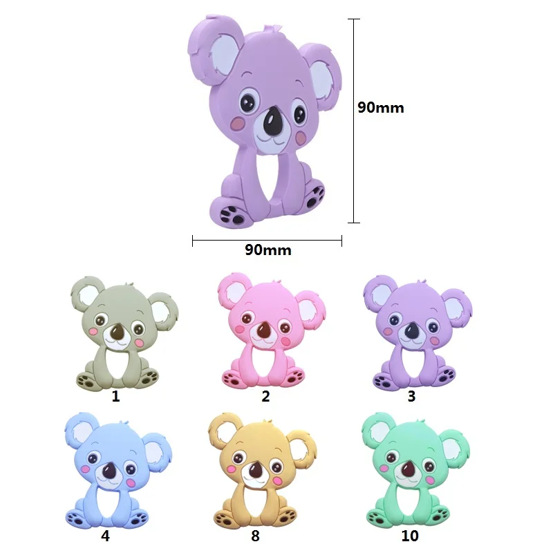 Joepada 2pcs Silicone Teethers Food Grade DIY Animal Koala Baby Ring Teether Infant Silicone Chew Charms Teething Toddler Toys