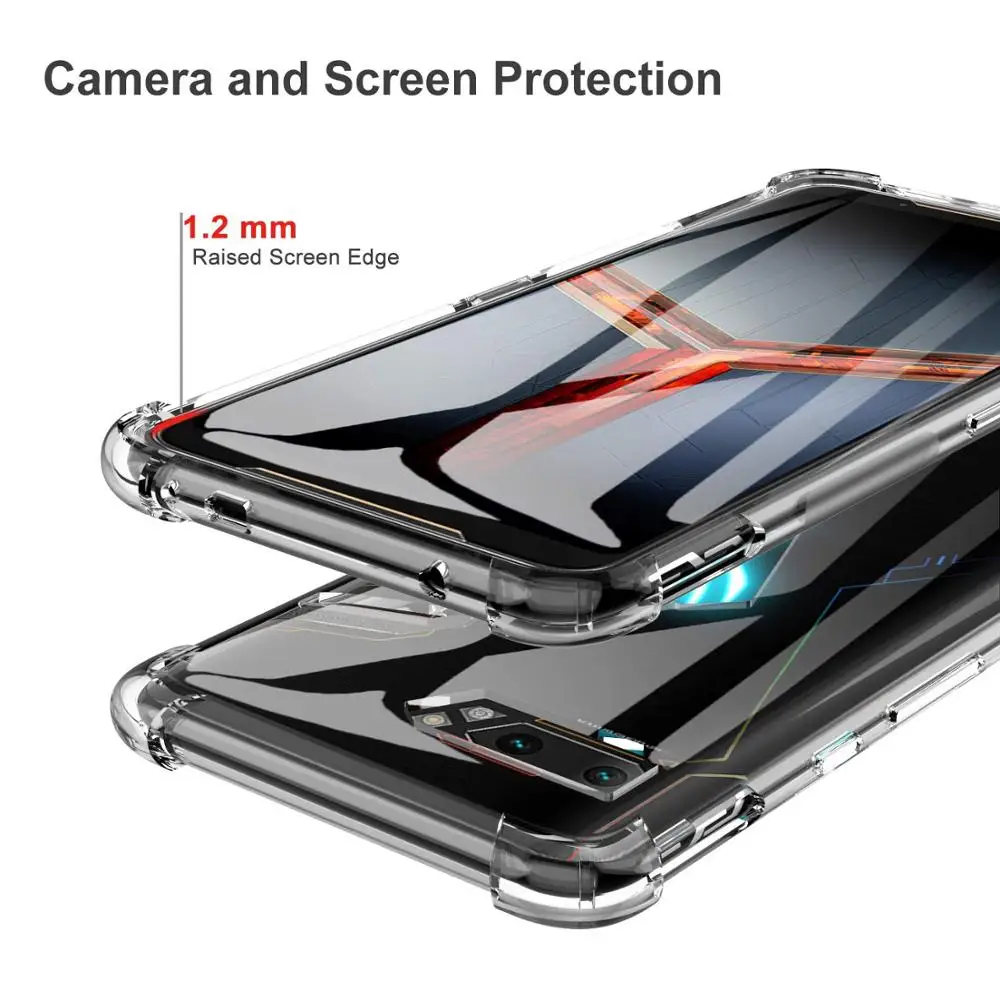 Air Cushion Shockproof Soft TPU Case for Asus ZS660KL ROG Phone II Crystal Clear Airbags Case ROG Phone 2 Anti-knock Back Cover