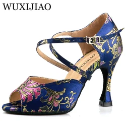 WUXIJIAO-Sandalias de tacón alto con correa cruzada para mujer, zapatos de gamuza de malla negra, cómodos, para baile latino y salsa