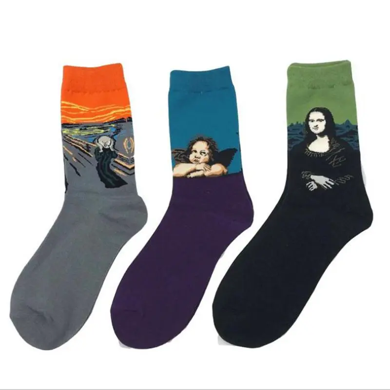 Colorful Retro Oil Painting Women Socks World Famous Art Van Gogh Mural Series Socks Spring Autumn Funny woman\'s Cotton Socks