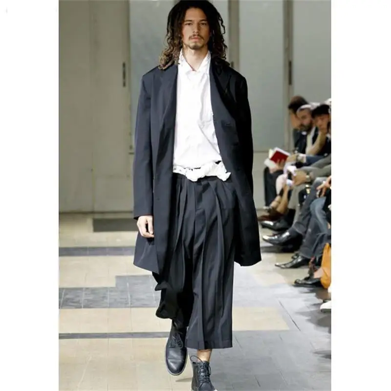 M-4XL European and American skirt pants cropped pants wide leg pants catwalk trendy men's loose casual pants dark high street pa