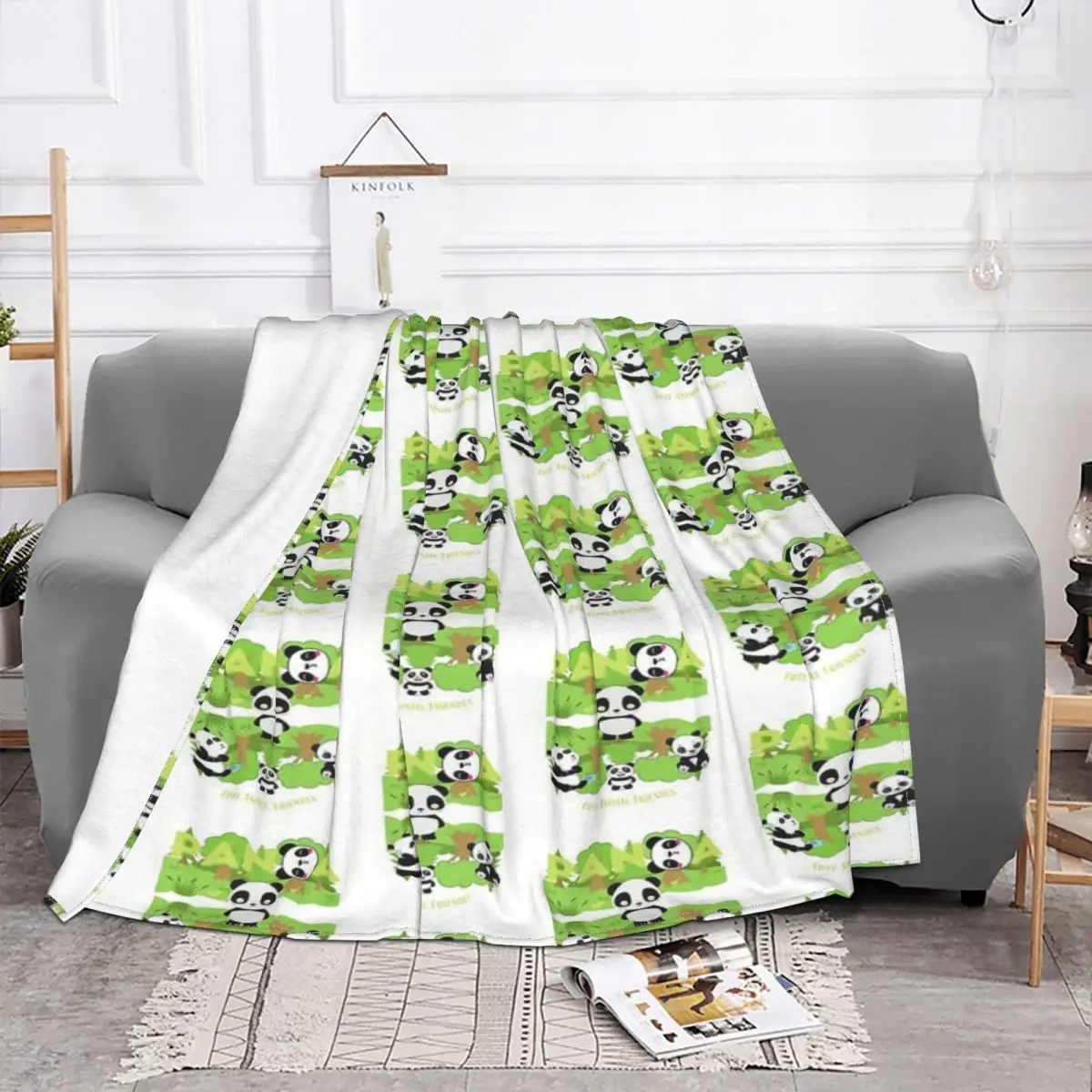 Manta a cuadros para amantes de los Panda, ropa de cama de algodón y lino, bonita, amigable con los animales, 4 unidades