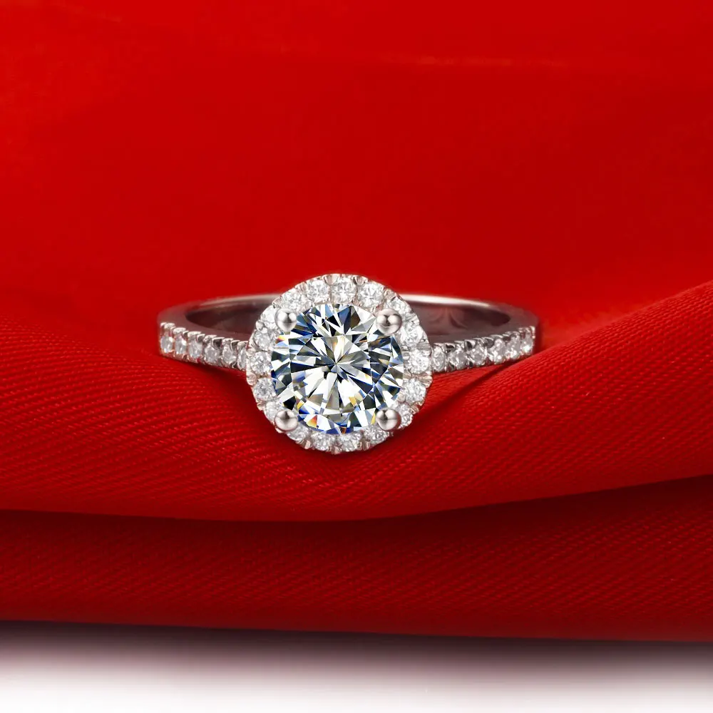 Test positiv echtes Weißgold AU585 Ring 1CT Moissanit Schmuck Jahrestag Schmuck Ring Halo Verlobung für Frauen – Detail 7