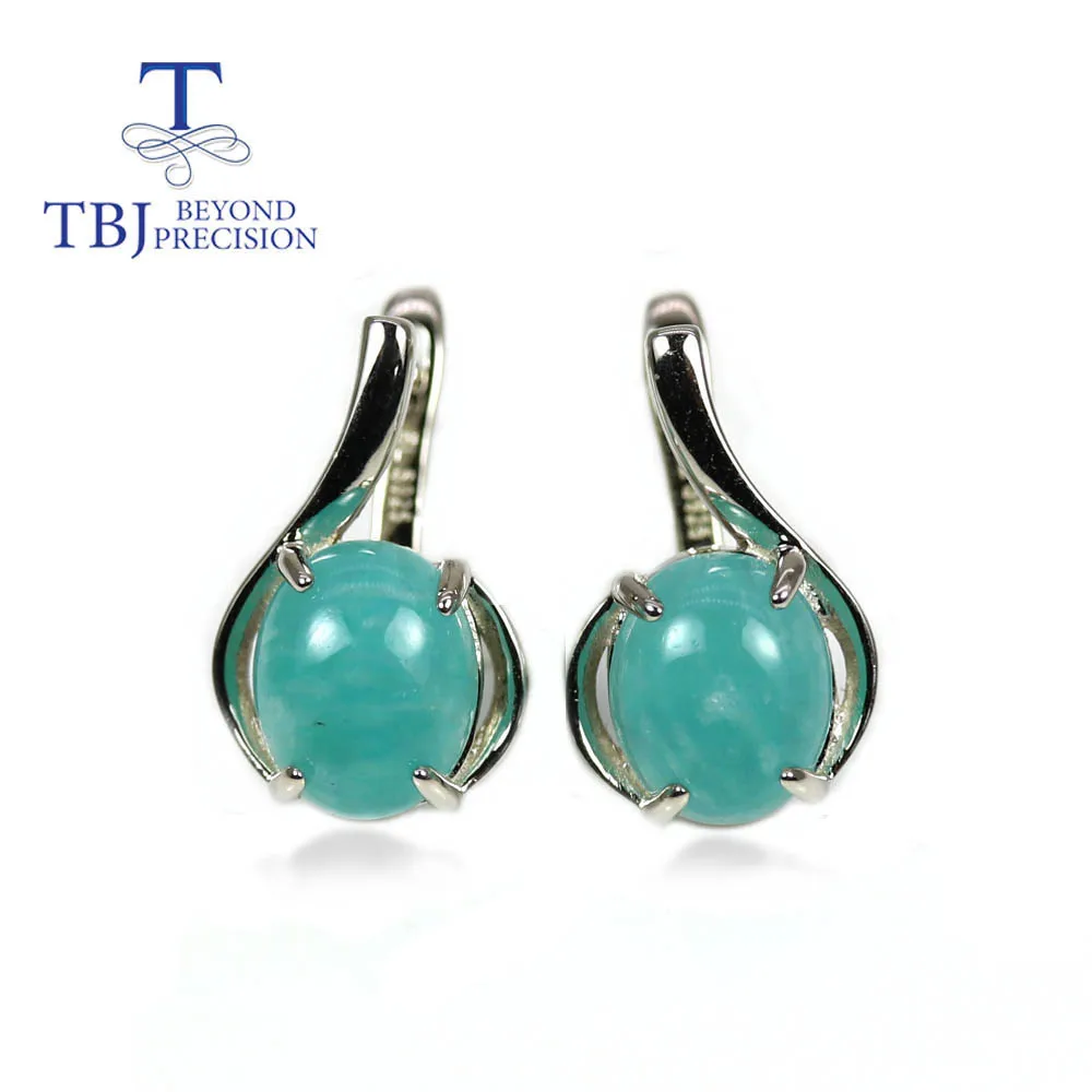 Natural amazonite oval 8*10mm gemstone earrings 925 sterling silver simple design women's fine jewelry daily wear tbj