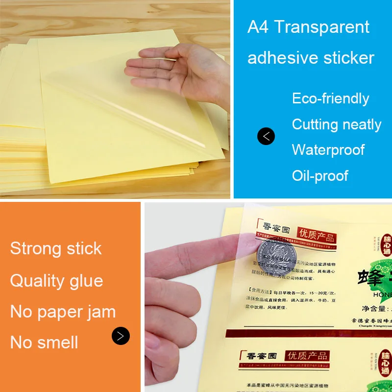 Papel autoadhesivo transparente con láser A4, etiqueta PET, se puede pegar con pegatinas impermeables a prueba de aceite y arañazos