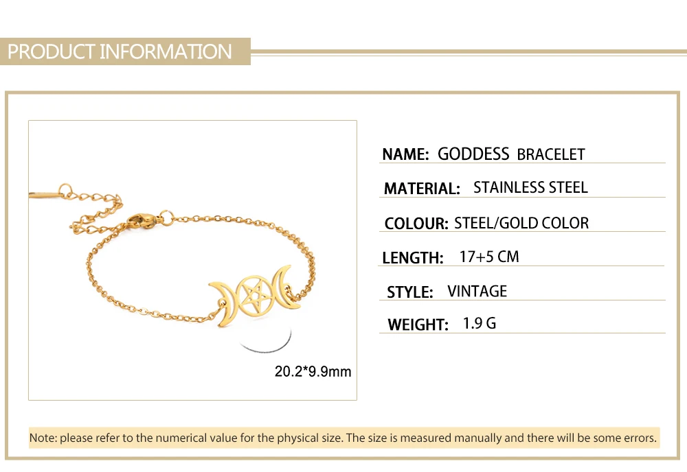 Dreifache Mondgöttin-Armbänder für Männer und Frauen, Edelstahl, Pentagramm, Wicca-Charm-Armbänder, magisches Pentagramm, Hexe, Schmuck, Geschenk – Detail 3