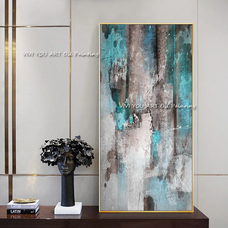 

Best Art Blue Grey White Large Size Abstract Oil Painting Canvas 100% Handmade Painting Home Decoration Artwork As A Gift