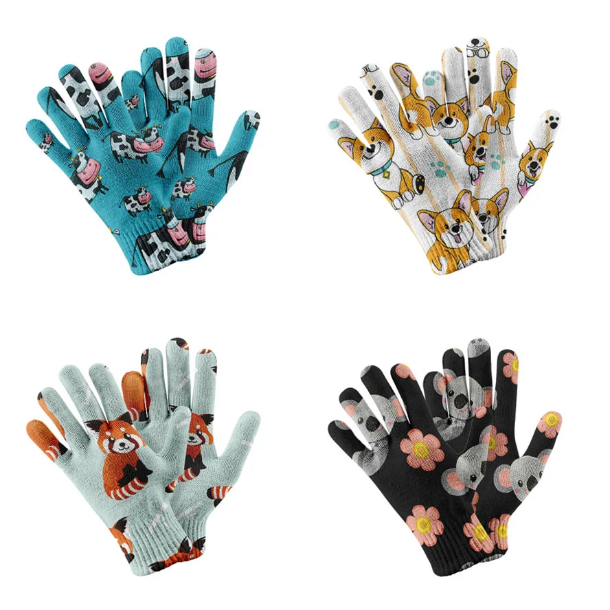 3D Gedrukt Animal Vrouwen Gebreide Handschoenen Fashion Casual Dames Winter Handschoen Unisex Herfst Warm Outdoor Werk Handschoenen Luvas De Senhora