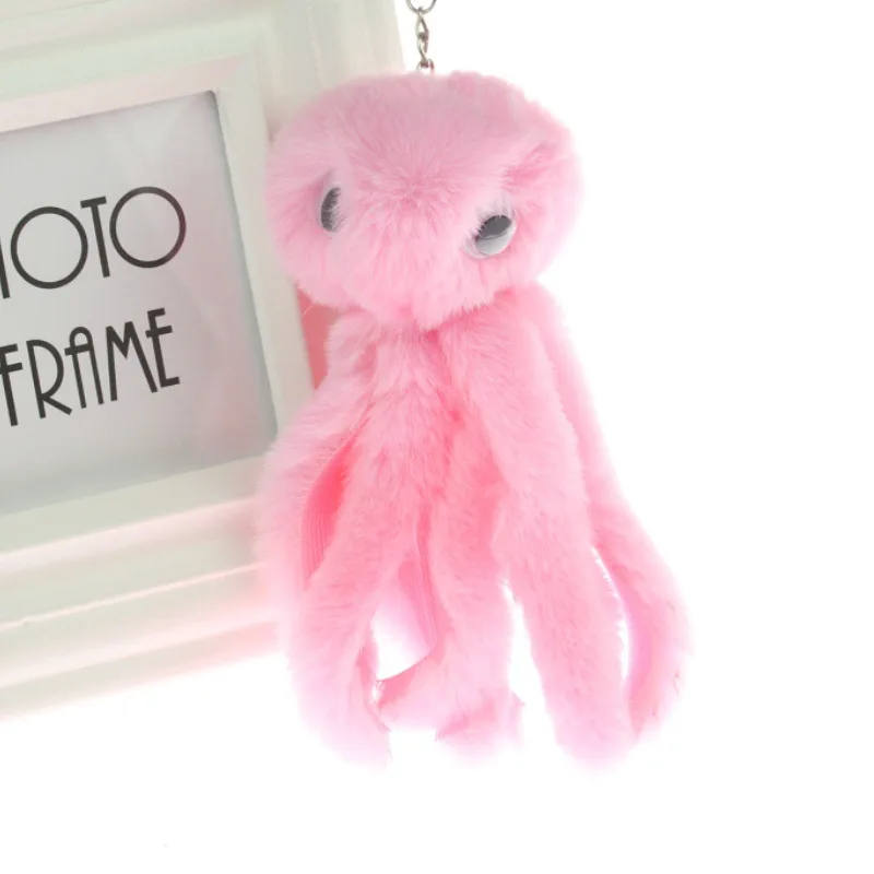 Plush Fur Pompom Octopus Keychain Fluffy Pom Pom Fur Ball Key Chain Women Car Bag Trinket Female Jewelry Party Gift