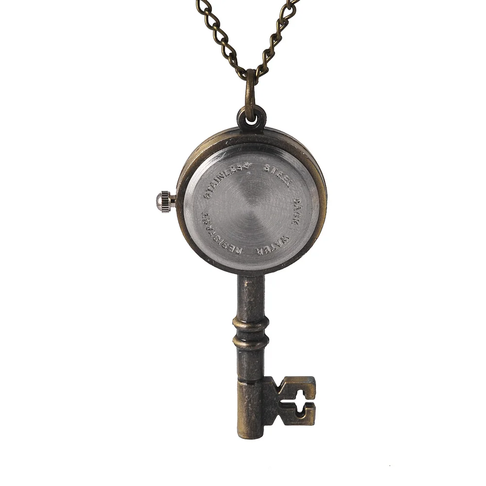 6060New quartz pocket watch retro personality round key shape bronze pocket watch accessories necklace