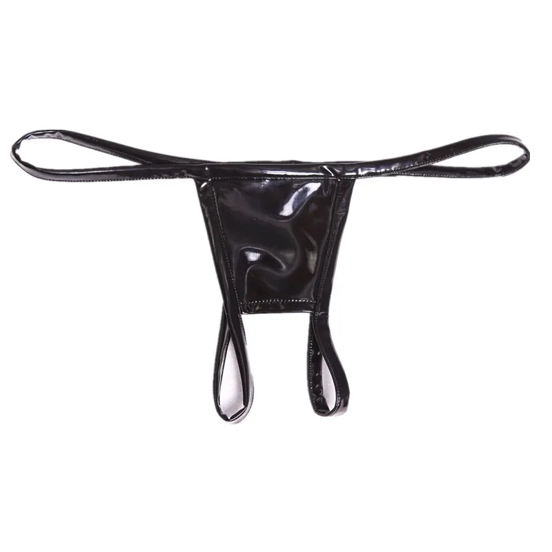 Wet Look Faux Latex PVC Leather Crotchless Open Crotch Briefs  Women Thongs G Strings Hot Sexy Tanga T-back Lingerie Underwear