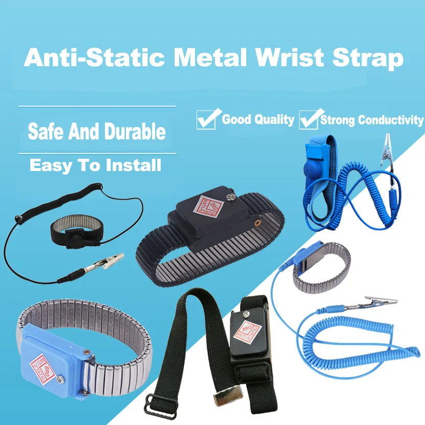 metal anti estatico wrist band strap sem fio ajustavel esd pulseira descarga de trabalho eletronico pulseira sem fio suprimentos preto 01