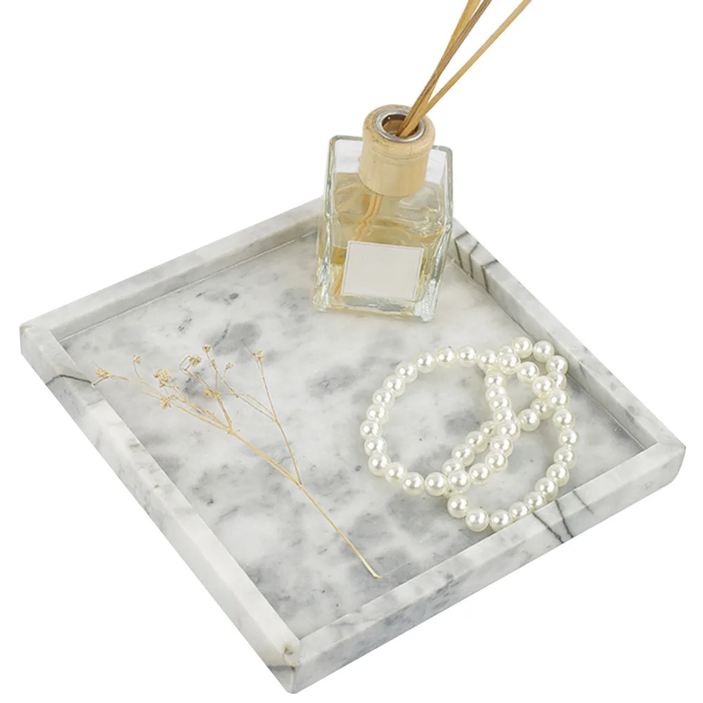 

Natural Real Marble Square Neat Makeups Organizer/ Bathroom Vanity Tray for Razor Towel Toothpaste，25x25x3CM