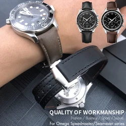 19mm 20mm 21mm Genuine Leather Watch Band fit for Omega Planet Ocean AT150 Seamaster GMT 007 Diver 300 Soft Cowhide Watch Strap