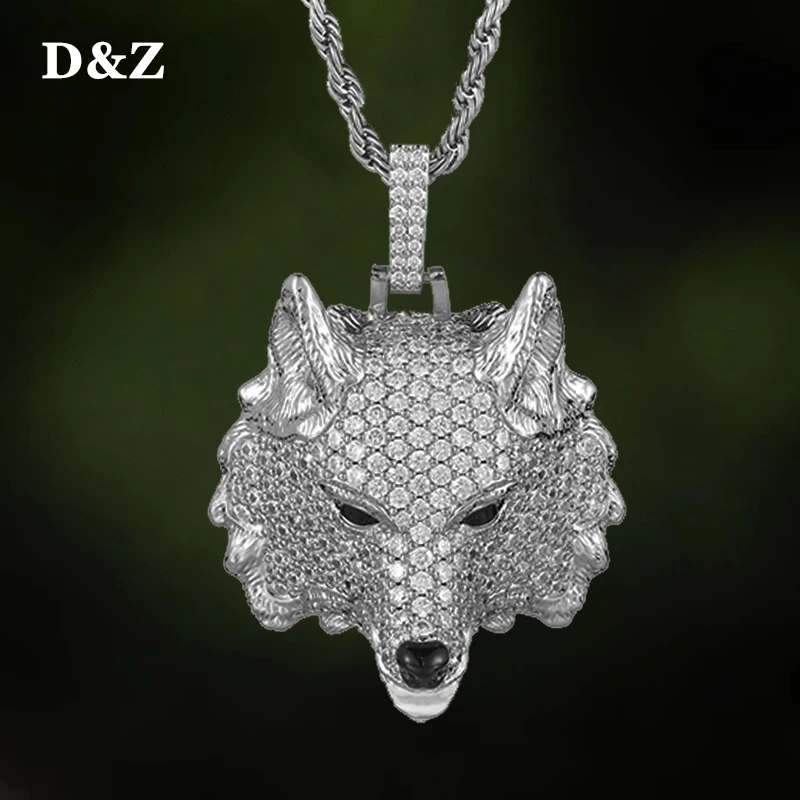 

D&Z New Fierce Wolf Pendant Iced Out Bling Cubic Zirconia Necklaces & Pendants For Men Women Rapper Jewelry With Solid Back