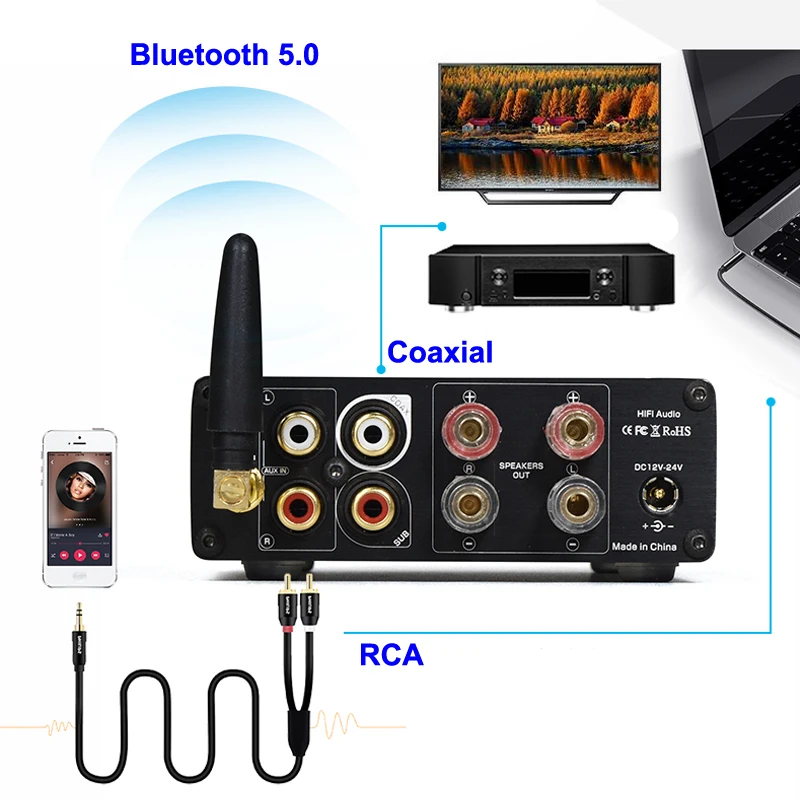 2*80 واط بلوتوث 5.0 LDAC QCC5125 إنفينيون MA12070 الصوت الرقمي الطاقة أمبير 2.0/2.1 مضخم للصوت HiFi مكبر صوت استيريو الفئة D Aux