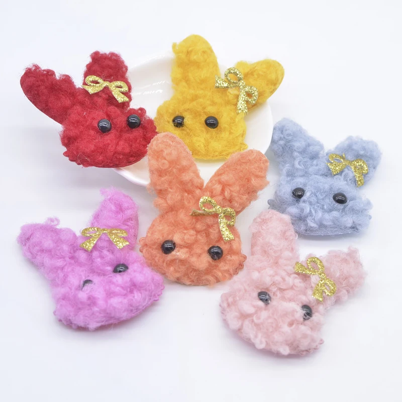 6Pcs Plush Padded Bowknot Stick-on Rabbit Appliques for DIY Crafts Clothes Hat Clothes Leggings Sewing Supplies Decor Patches