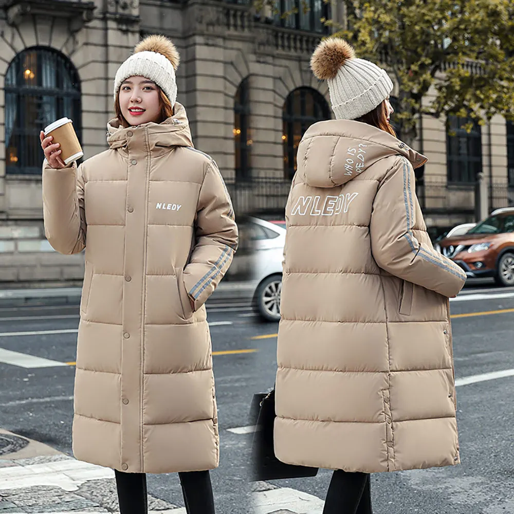 Vielleicht Winter Coat Women Fashion Lovers Winter Jacket Women Cotton Padded Parka Long Outwear Hooded Solid Female Jacket Coat