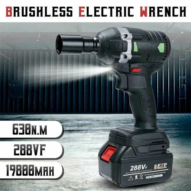 

Electric Impact Wrench 630N.M Electric Cordless 288VF 3000rpm Brushless Wrench Socket Li-ion Battery Hand Drill Power Tools