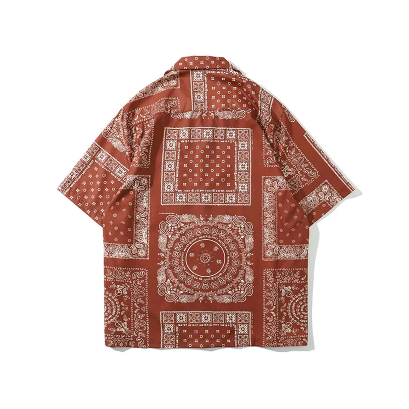 Bandana Paisley Shirt Men Streetwear Shirt Hip Hop Short Sleeve Beach Male Clothing Harajuku 2023 Summer Hip Hop