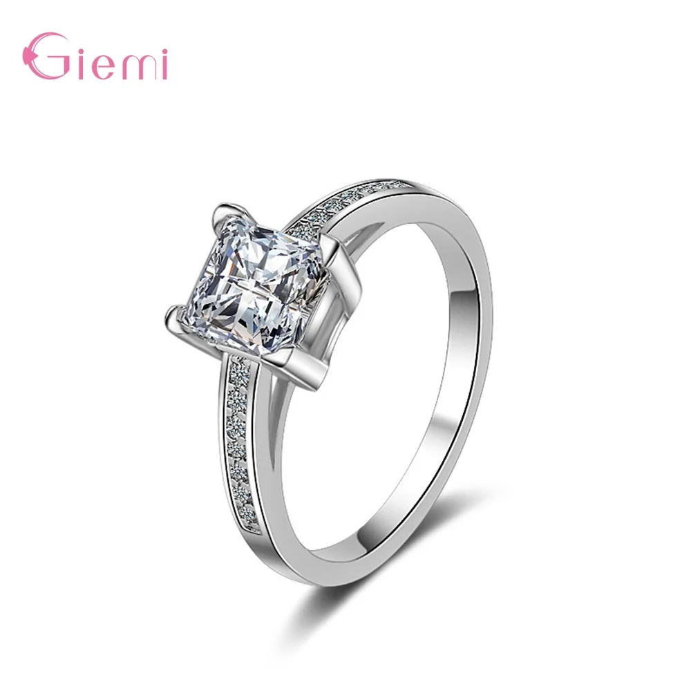 Delicate Trendy Women Ring 925 Sterling Silver AAA Clear Shiny Cubic Zirconia Wedding Engagement Jewelry Gift Party Supplies