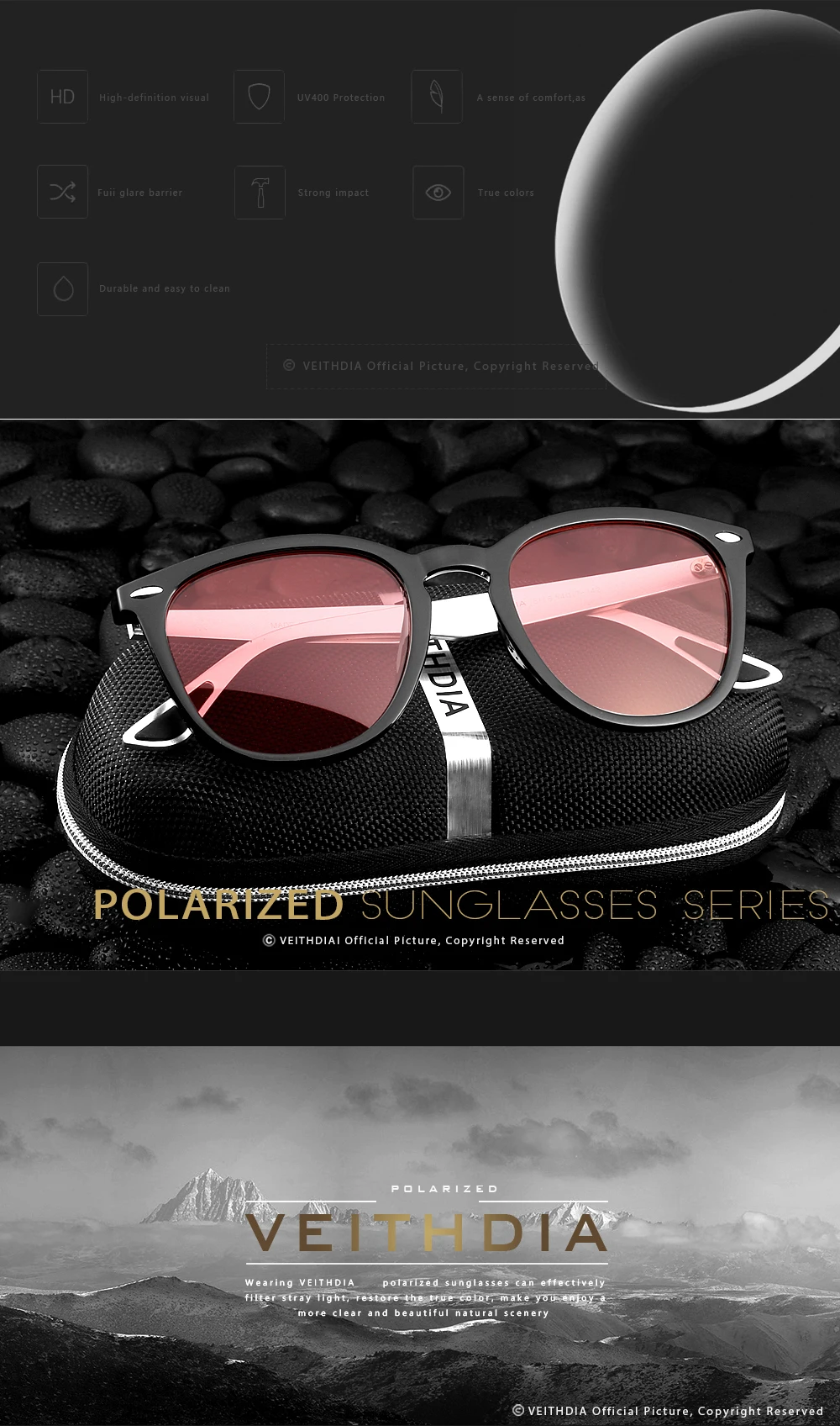 VEITHDIA Marke Sonnenbrille Aluminium + TR90 männer Photochrome Spiegel Sonnenbrille Brillen Vintage Outdoor Brillen Für Frauen 6116 – Detail 7