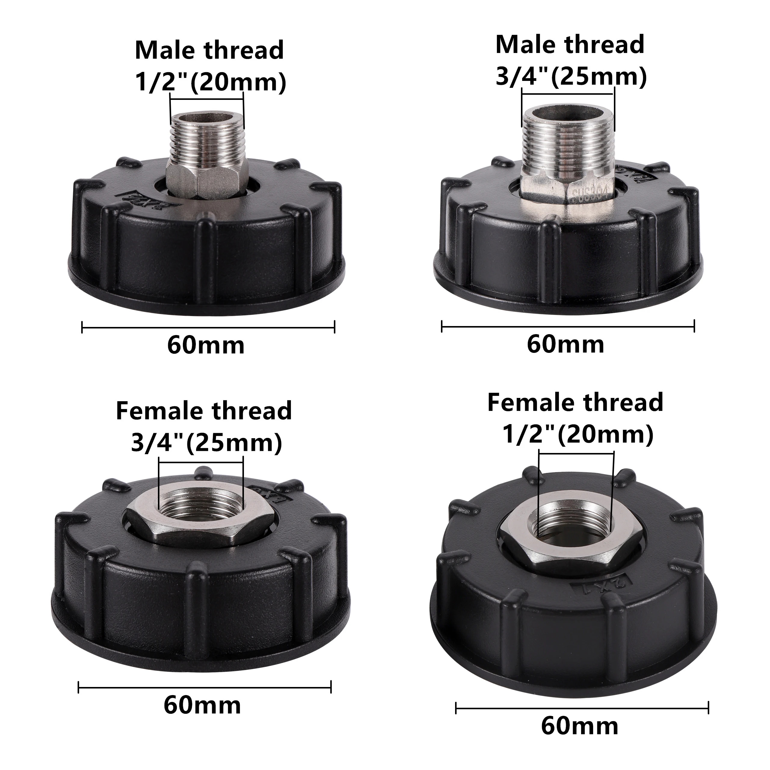 IBC Tank Adapter S60x6 Coarse Thread to 1/2