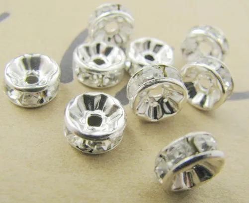 

Hot!8mm DHL Free+Gift White Rhinestone Rondelle Spacer, Silver Plated DIY Loose Beads Fit Charm Bracelet bt4.