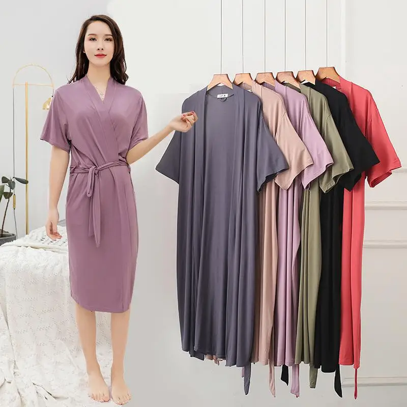 Kimono Bathrobe Dress Sleepwear Home Clothing Casual Cotton Bride Bridesmaid Wedding Robes Comfortable Modal Solid Robe Gown