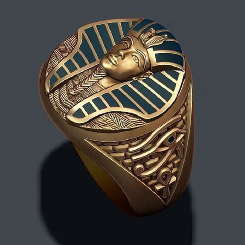 New Style Egyptian Pharaoh Tutankhamun Golden Mask Eagle God Cobra Rings