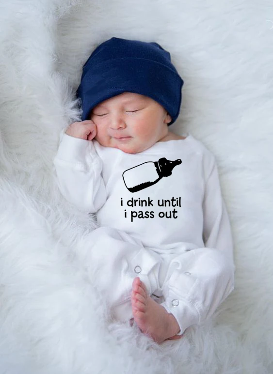 Funny New Baby Romper I Drink Until I Pass Out Print Fashion Newborn Clothing Infant Long SleeveToddler Unisex Jumpsuit