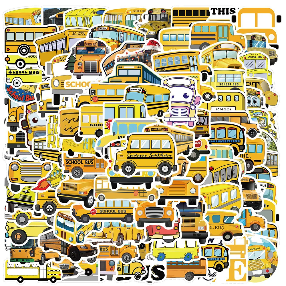 

10/50/100PCS Cute School Bus Cartoon Stickers Laptop Luggage Skateboard Waterproof Aesthetic Graffiti Decal Sticker Pack Kid Toy