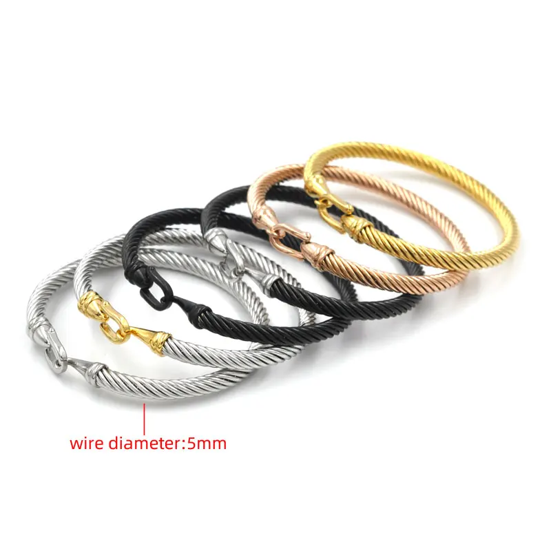 Trendy Charm Cuff Tie Knot Bracelets U Bangles for Women Gold Color 316L Stainless Steel Wire Thin Simple Bangles Jewelry