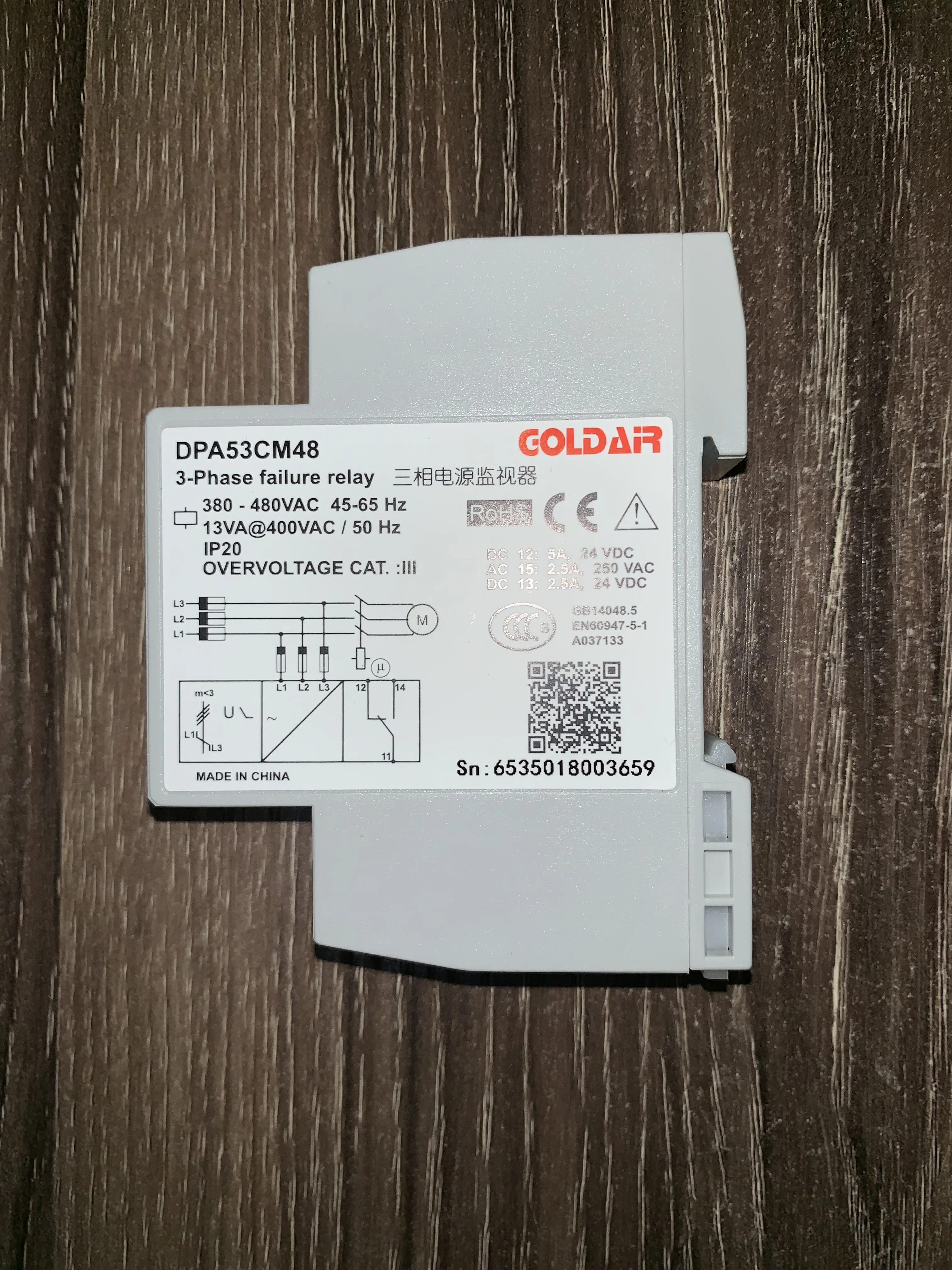 DPA53CM48 three-phase power supply monitor / three-phase relay | phase-reversed phase undervoltage protection 380-480VAC 45-65HZ
