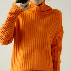 Autumn Winter 100% Cashmere and Wool Sweater Women Fashion Turtleneck Loose Plus Soft Jumper Female High Quanlity Pullover 12