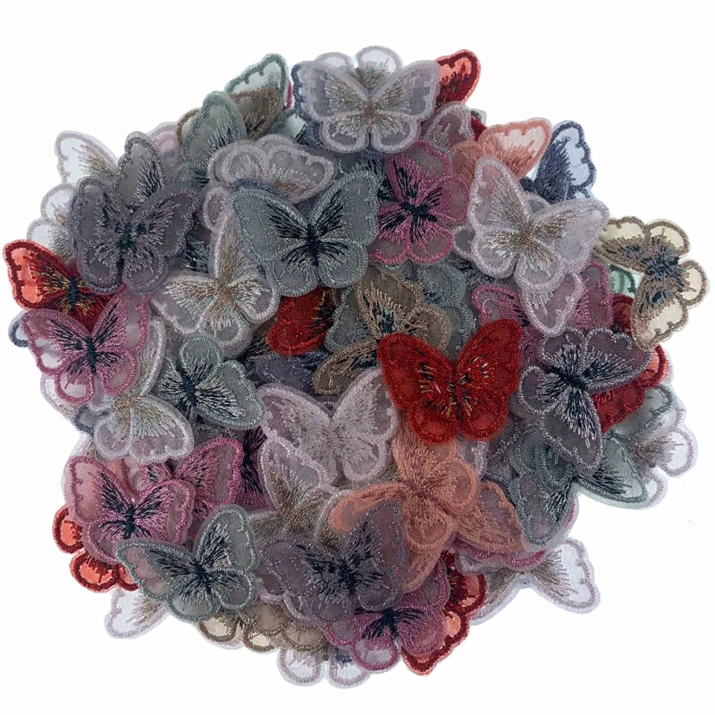 10Pcs Embroidered Organza Butterfly Patches Appliques For Clothes Sewing DIY Hair Clip Apparel Accessories 3.5cm